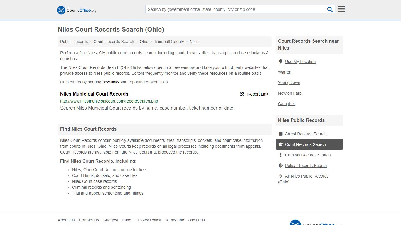 Niles Court Records Search (Ohio) - County Office